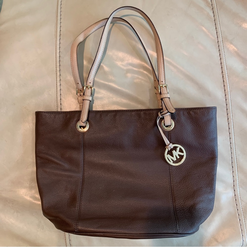 Michael Kors Tote Shoulder Bag Brown Color W/ Tan Straps